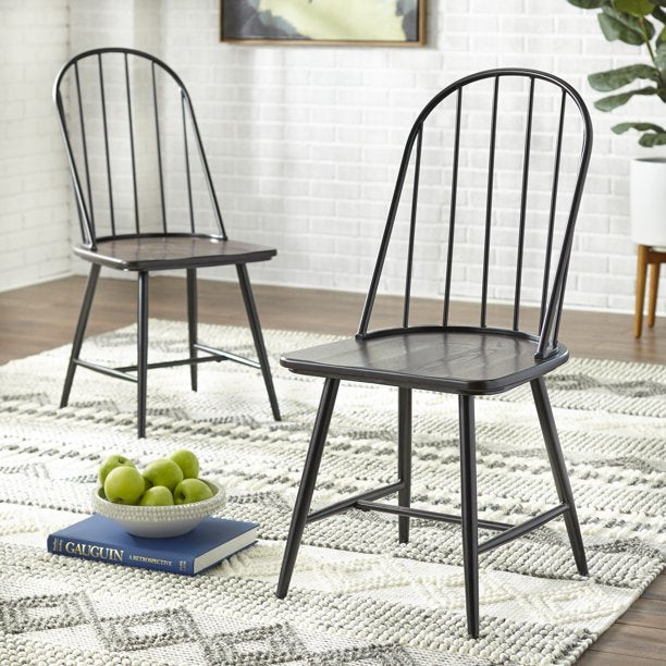 Windsor Mixed Media Dining Chair, Set of 2, Black/Espresso