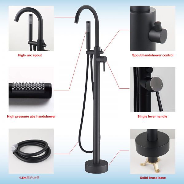 Woodbridge Freestanding Tub Filler Faucet with Hand Shower, Matte Black (#K2818)