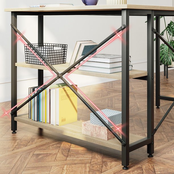 Bestier 47 inch Small L-Shaped Desk with Storage Shelves Corner Desk in Oak