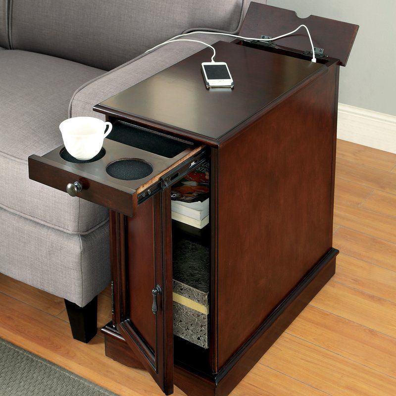 Kipling End Table with Storage and USB Outlets, Cherry **AS IS** (#K6317)