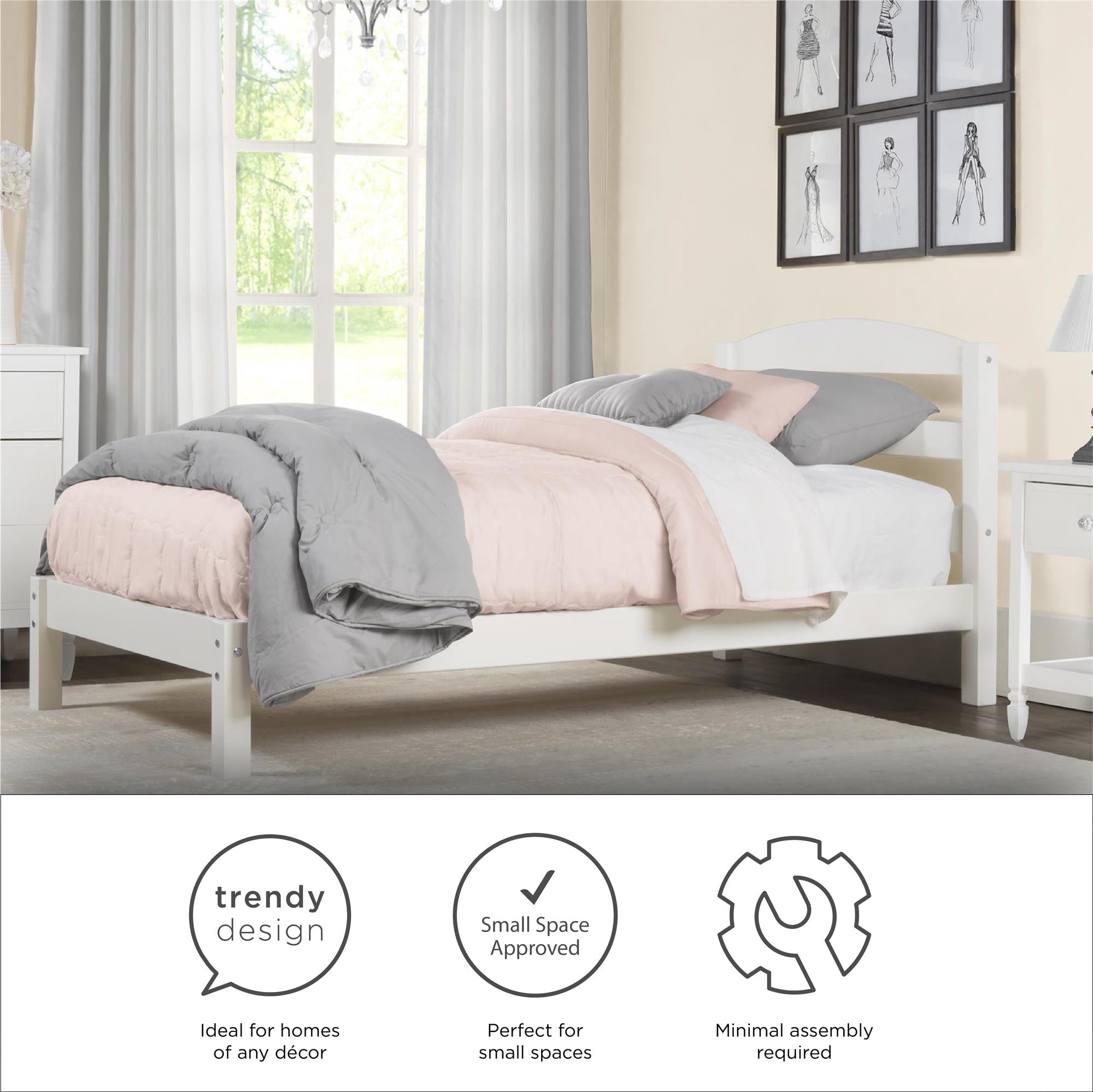 Better Homes & Gardens Leighton Twin Size Bed Frame, Bedroom Furniture, White RM320