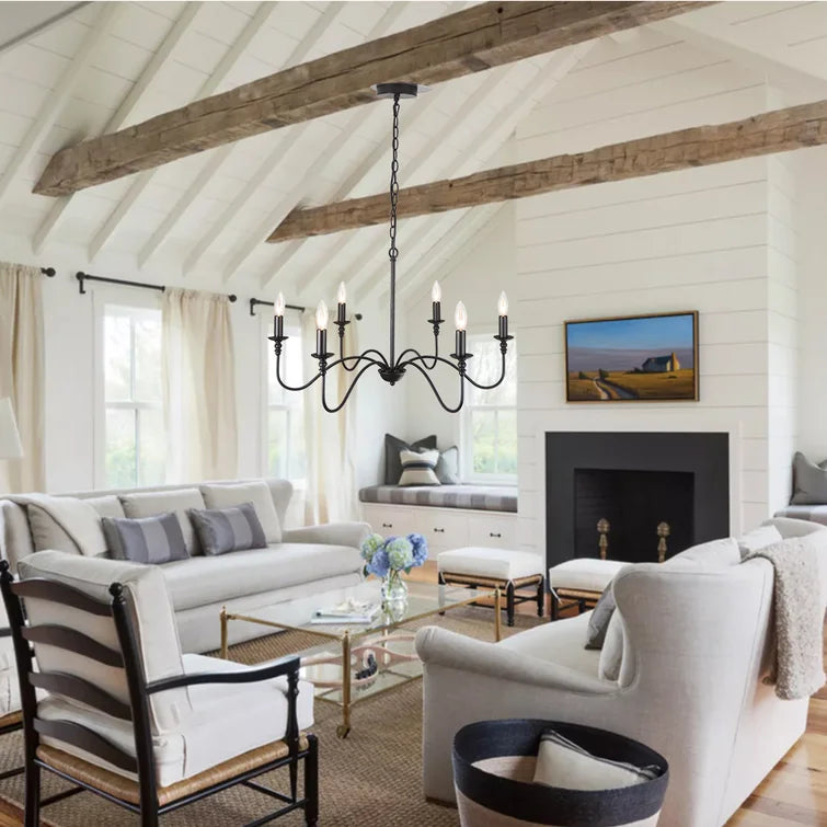 6-Light Wrought Iron Candle Chandelier