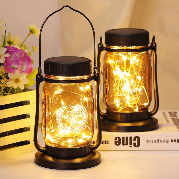 6.89" Solar Powered Integrated LED Outdoor Lantern (Set of 2)