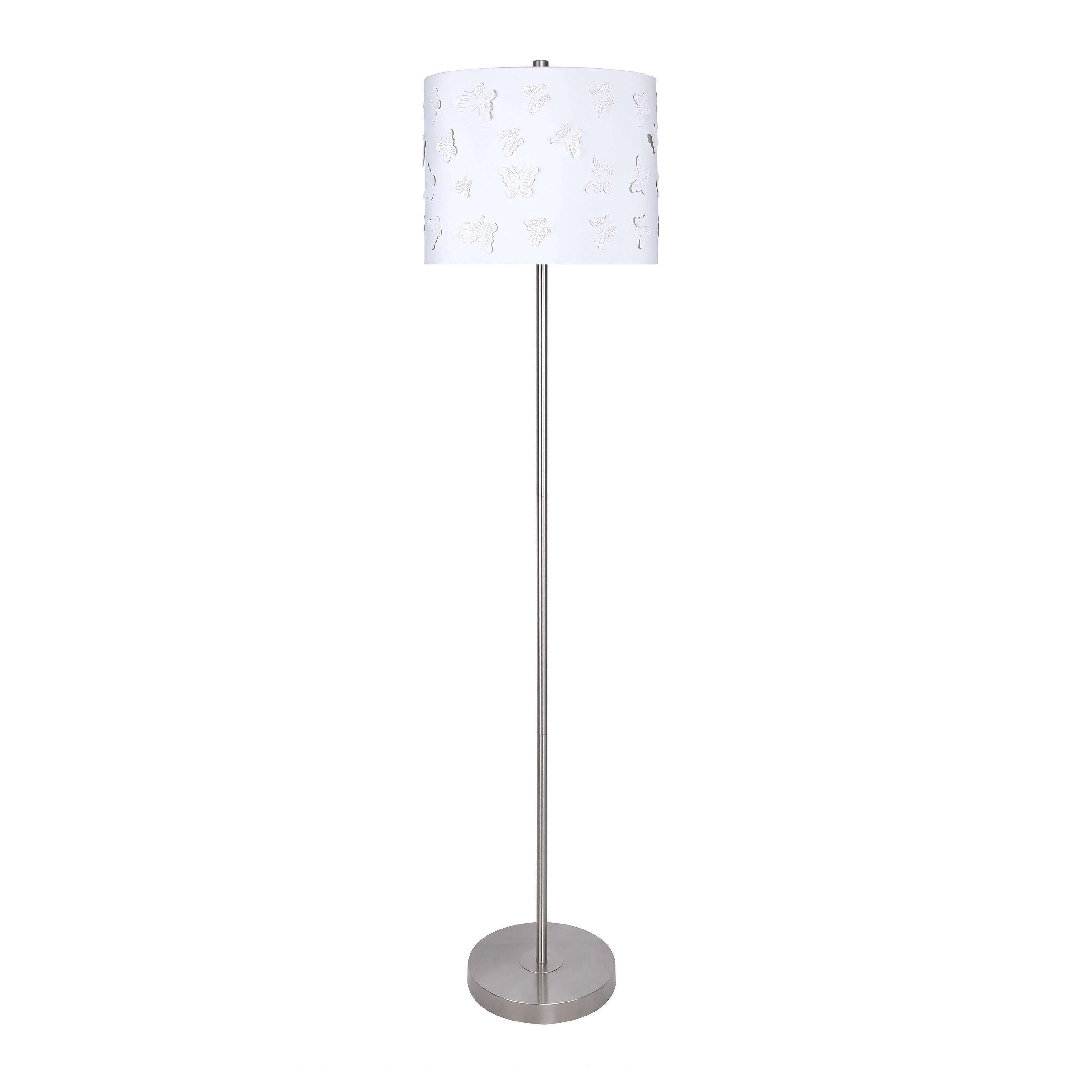 60-inch Slim-bodied Contemporary Metal Floor Lamp with Fancy Shade - Brushed Nickel w/ White Butterfly Shade, MG328