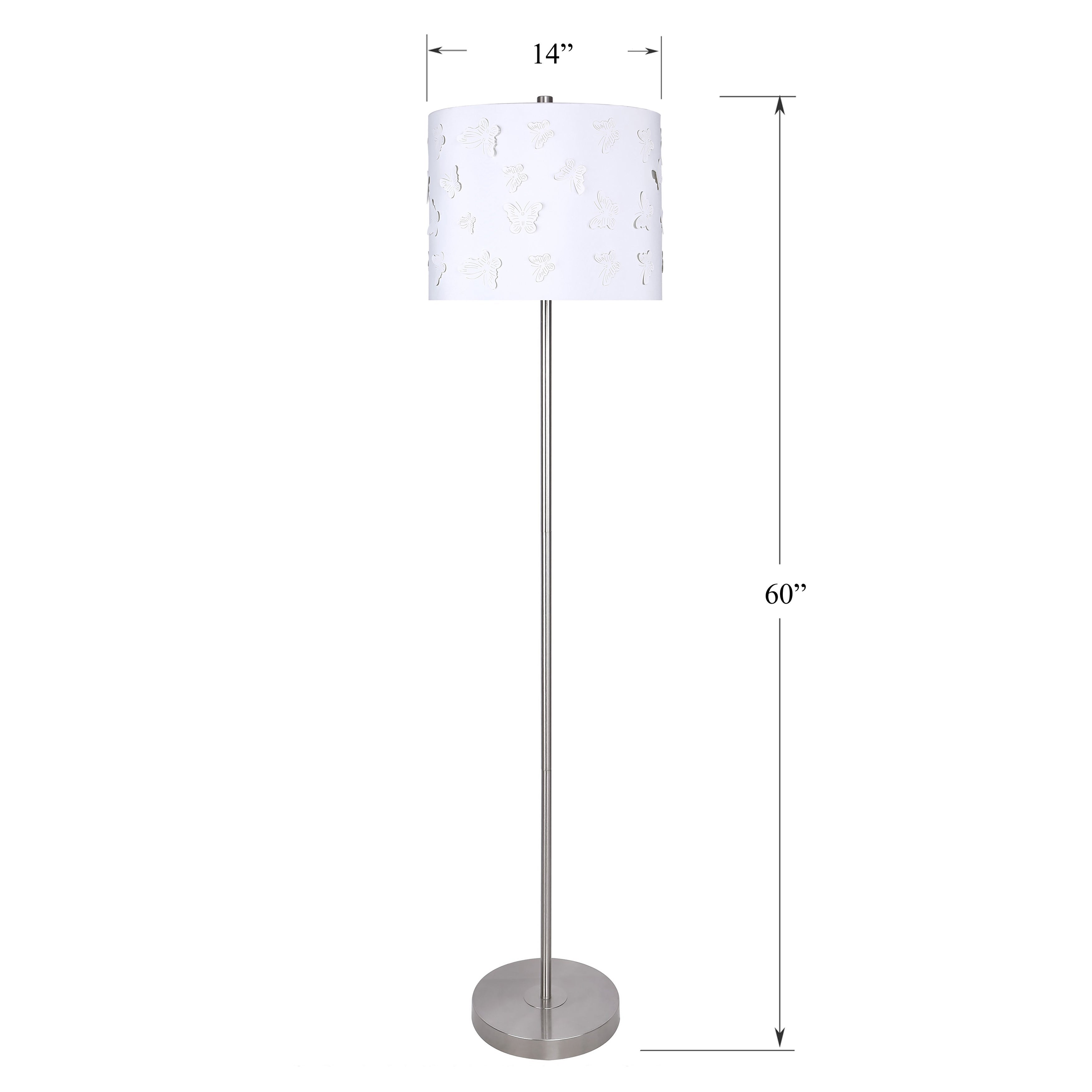 60-inch Slim-bodied Contemporary Metal Floor Lamp with Fancy Shade - Brushed Nickel w/ White Butterfly Shade, MG328