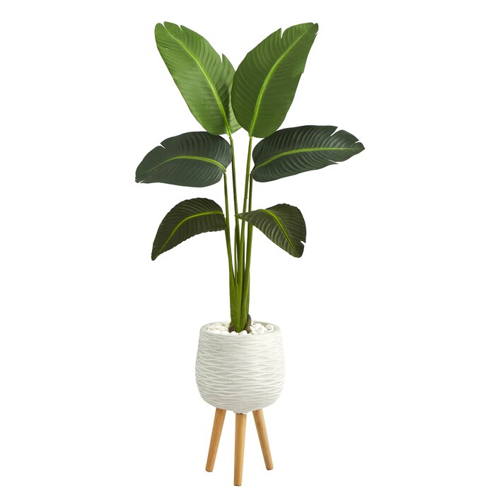 60'' Faux Banana Leaf Plant in Fiber Clay Planter,