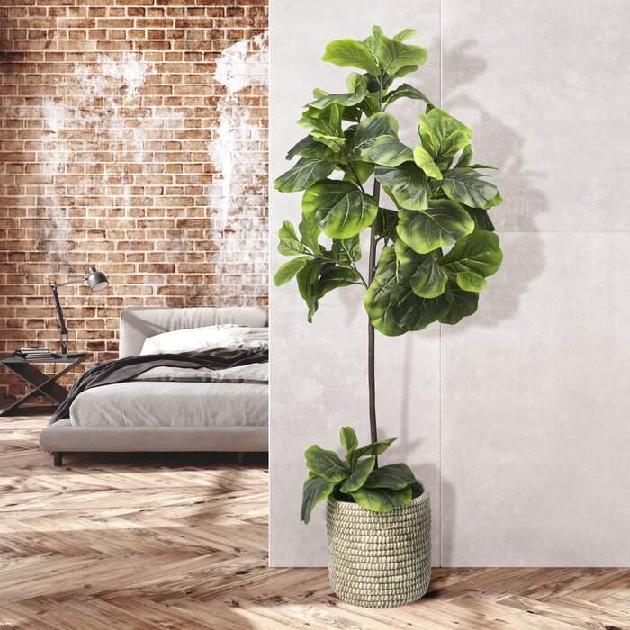 60'' Faux Fiddle Leaf Fig Tree in Rattan Basket
