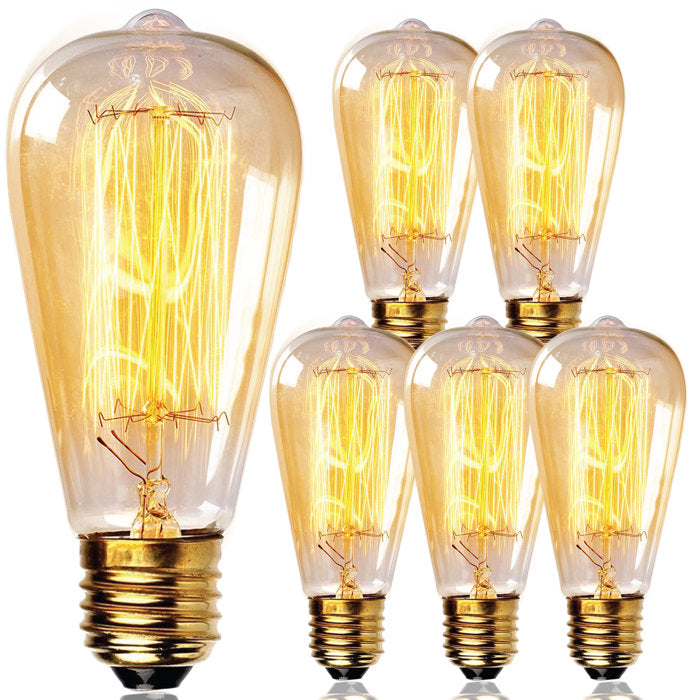 60 Watt, ST64 Incandescent, Dimmable Light Bulb, Warm Amber (2700K) E26/Medium (Standard) Base (Set of 6)