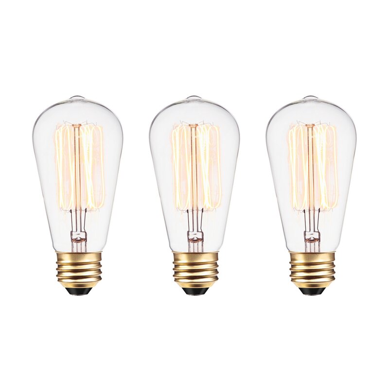 31321 60 Watt, ST19 Incandescent, Dimmable Light Bulb, Warm White (2200K) E26/Medium (Standard) Base (Set of 3) HB148