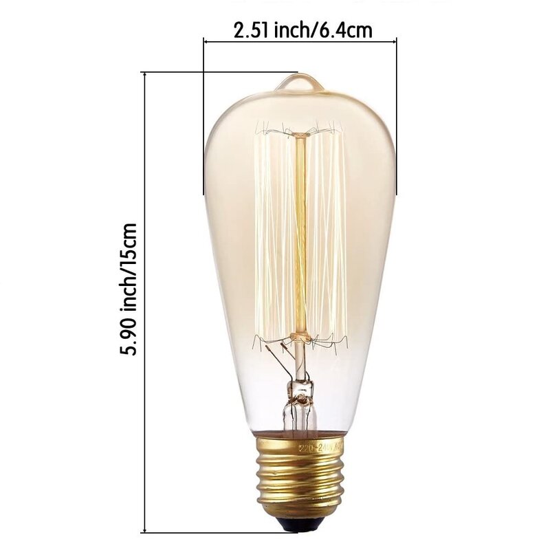 60 Watt, ST64 Incandescent, Dimmable Light Bulb, Warm White (2700K) E26/Medium (Standard) Base (Part number: ST64INC-6) (Set of 6) VB118