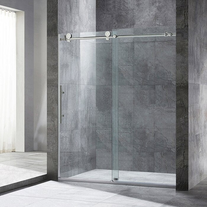 60" x 76" Single Sliding Frameless Shower Door, Brushed Nickel **AS IS** (#K5316)
