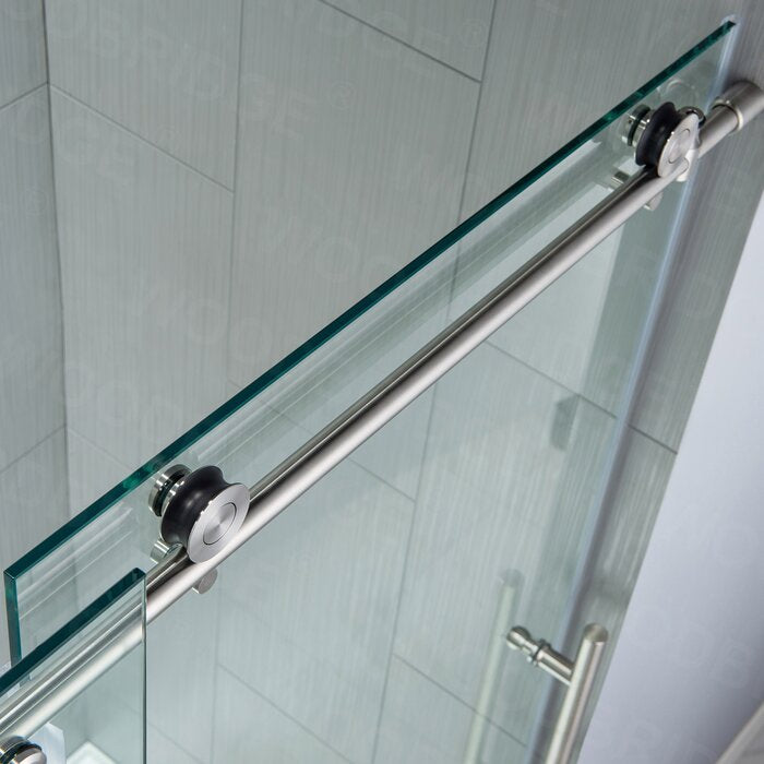 60" x 76" Single Sliding Frameless Shower Door, Brushed Nickel **AS IS** (#K5316)