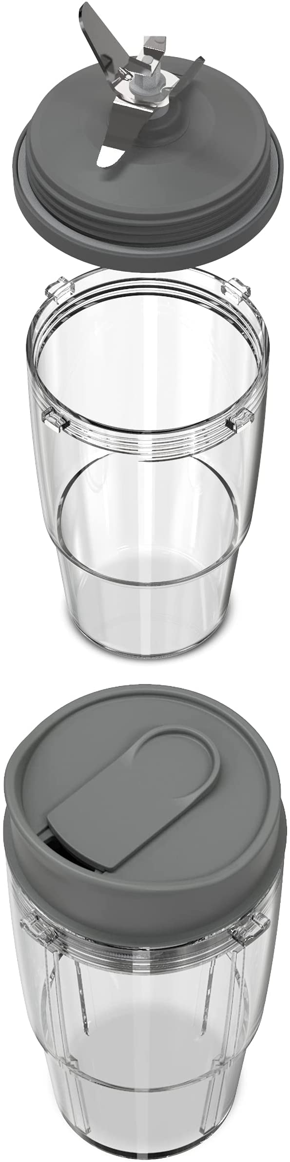 Blender Accessory Kit | Includes (2) 16-Ounce Blender Cups & (2) To-Go Lids| Attach, Blend, and Go | Dishwasher Safe | Stainless Steel Blade