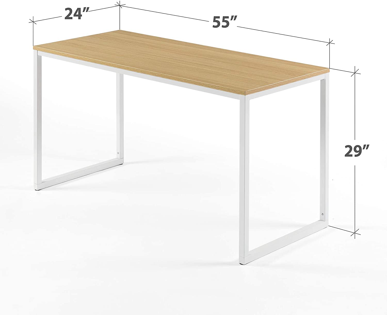 ZINUS Jennifer 55 Inch White Frame Desk / Computer Workstation / Office Desk / Dining Table / Easy Assembly, Natural