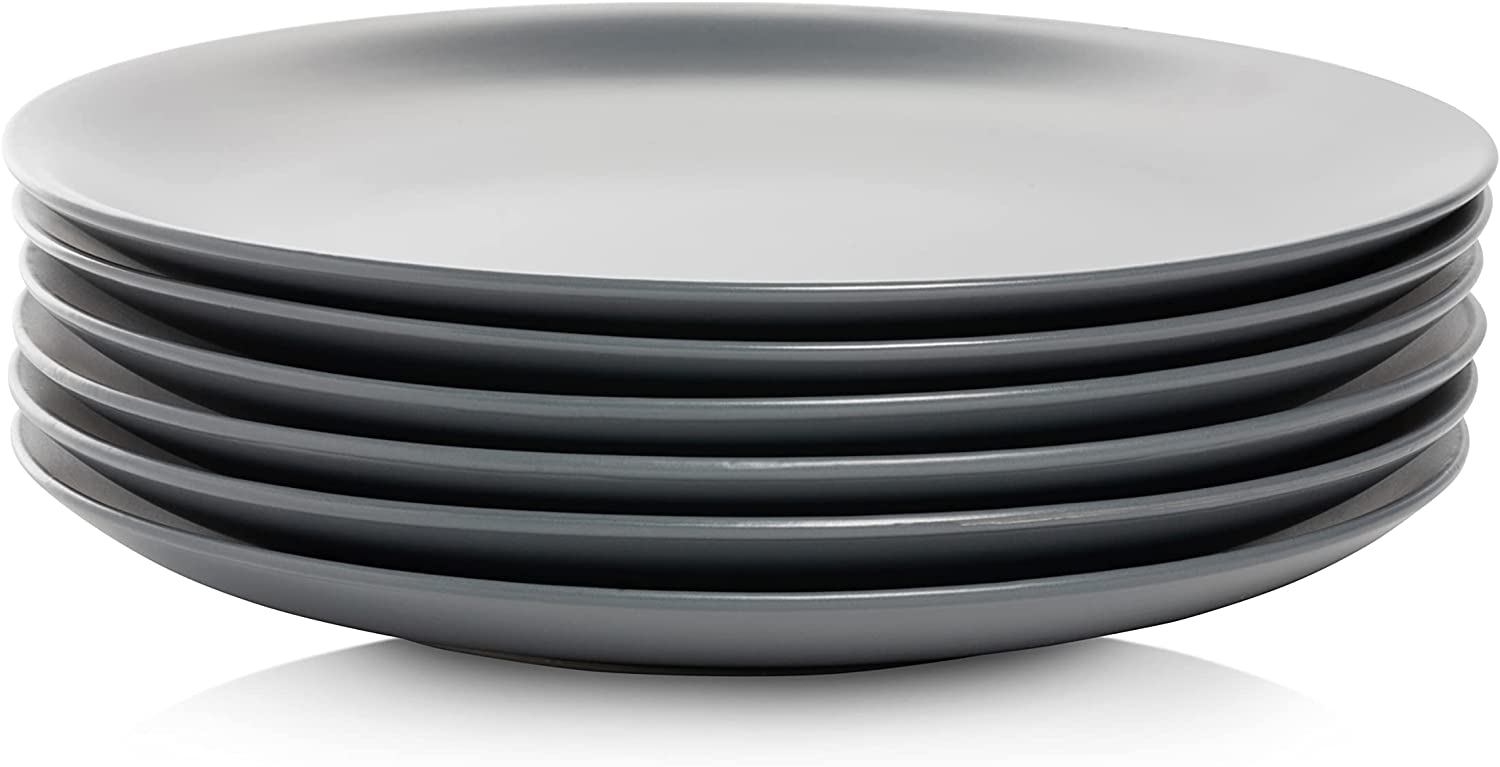 Wazee Matte 10.5" Coupe Dinner Plate, Set of 6, Charcoal Gray