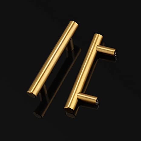 25 Pack Gold Cabinet Handles 2 1/2 inch 64mm Hole Centers Cabinet Pulls Brass Drawer Pulls and Knobs Stainless Steel Furniture Hardware Golden Cabinet Pull 4 inch 100mm Length