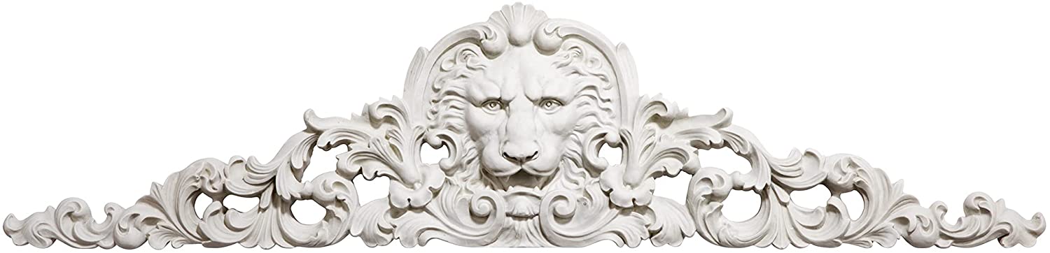 Design Toscano Remoulage Lion Wall Sculpture Door Decor Pediment, 38 Inch, Polyresin, Antique Stone