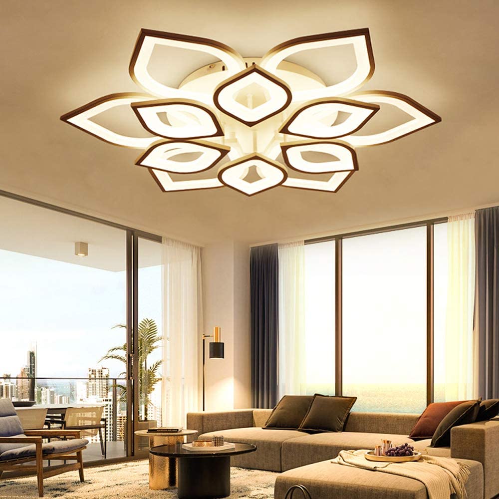 15 Heads Petal Semi Flush Light Monochromatic LED Ceiling Light Fixture 110-120V 150W Modern Acrylic Ceiling Lamp with White Metal Canopy for Living Room Bedroom Restaurant - Warm Light