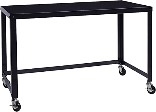 Black RTA 48" Wide Mobile Metal Desk Workstation Home Office Collection