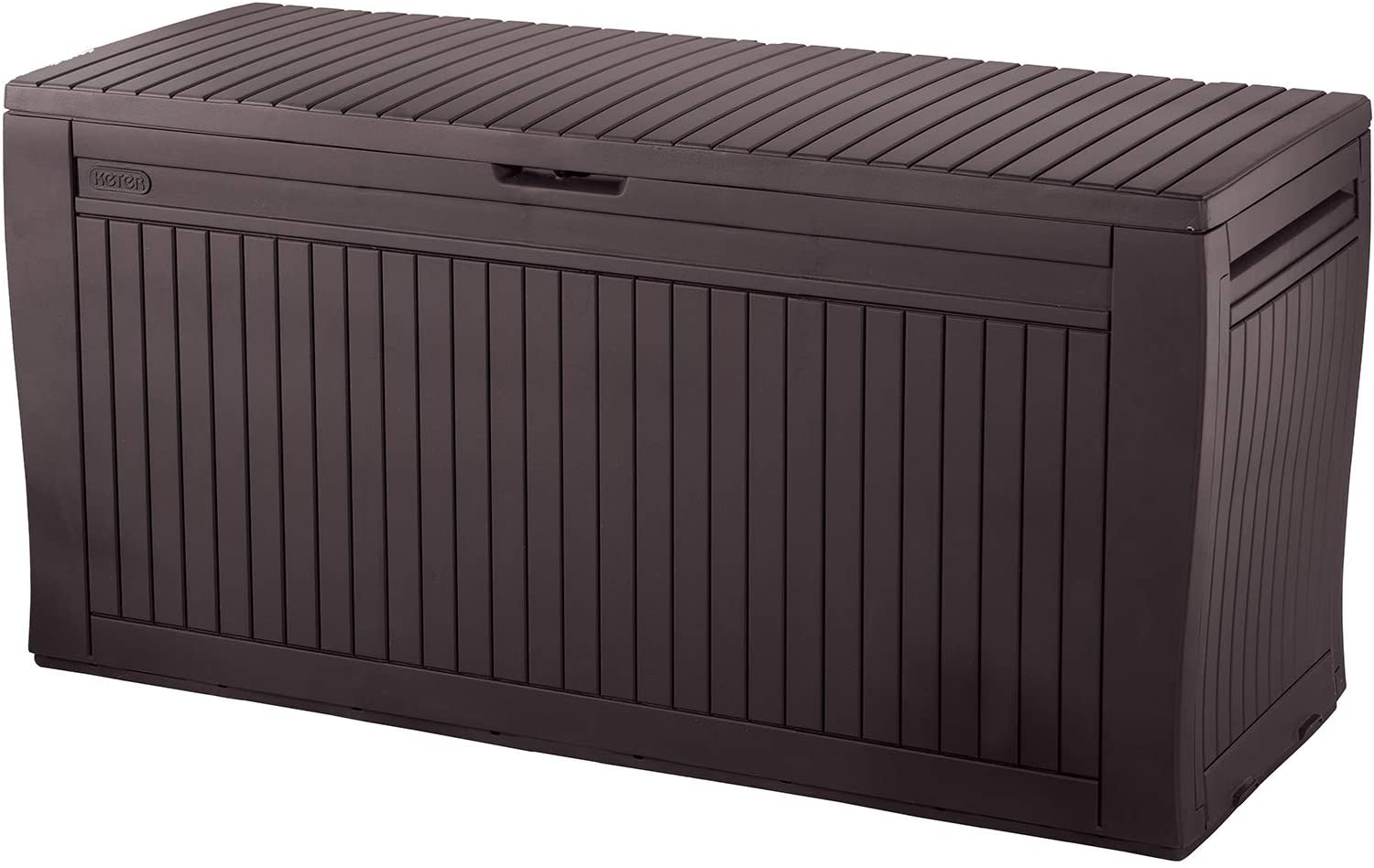 Keter Comfy 71 Gallon Resin Plastic Wood Look All Weather Outdoor Storage Deck Box, Brown