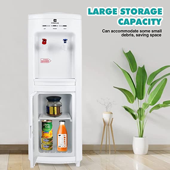 5 Gallon Top Loading Water Dispenser, Electric Hot/Cold Water Cooler Dispenser with Child Lock and Storage Cabinet for Home Office Use