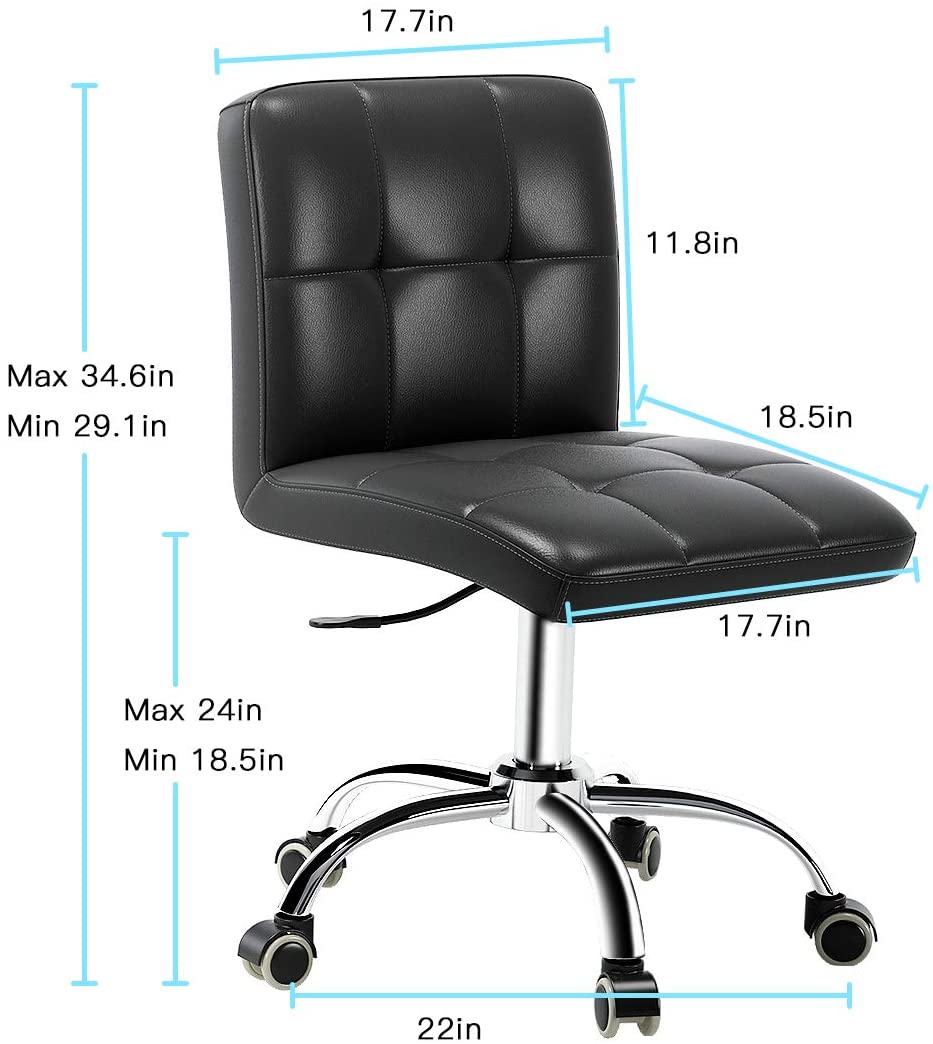 360° Office Desk Chair,PU Adjustable Rolling Task Chair with Backrest for Barber,Office,Home, Computer,360° Swivel,Armless,Black KB2609-A4-B3-P2