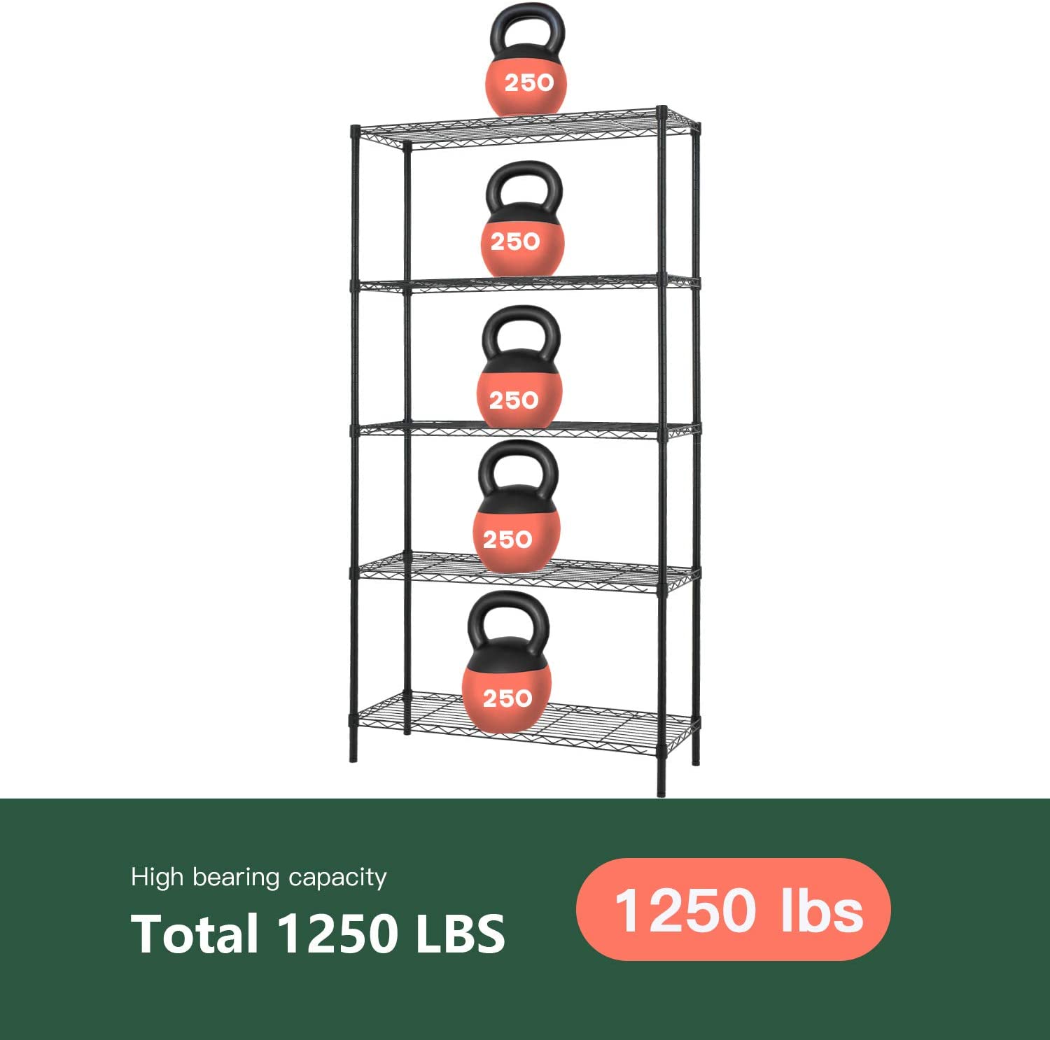 36" L×14" W×72" H Wire Shelving Unit Metal Shelf with 5 Tier Adjustable Layer Rack Strong Steel for Restaurant Garage Pantry Kitchen Garage，Black