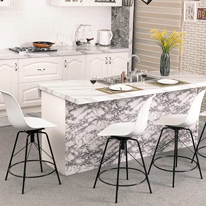 Bar Stools Set of 4 Swivel Bar Stool Counter Height Stools Barstools with Plastic Backs & Metal Base (Swivel 30 inch, White)