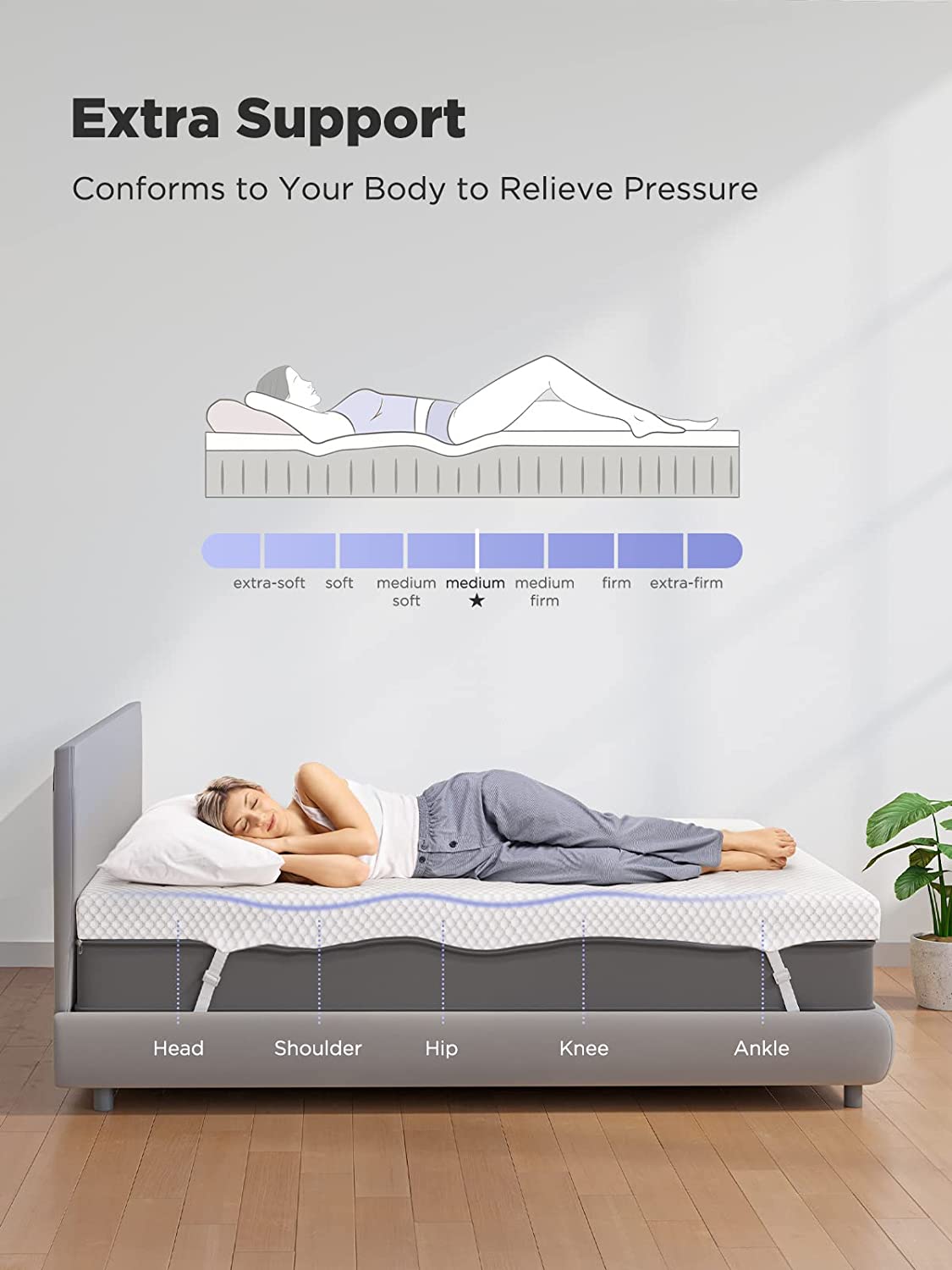 3 Inch Gel Memory Foam Mattress Topper for Pressure Relief, Premium Soft Mattress Topper for Cooling Sleep, Non-Slip Design with Removable & Washable Cover, CertiPUR-US Certified - Queen