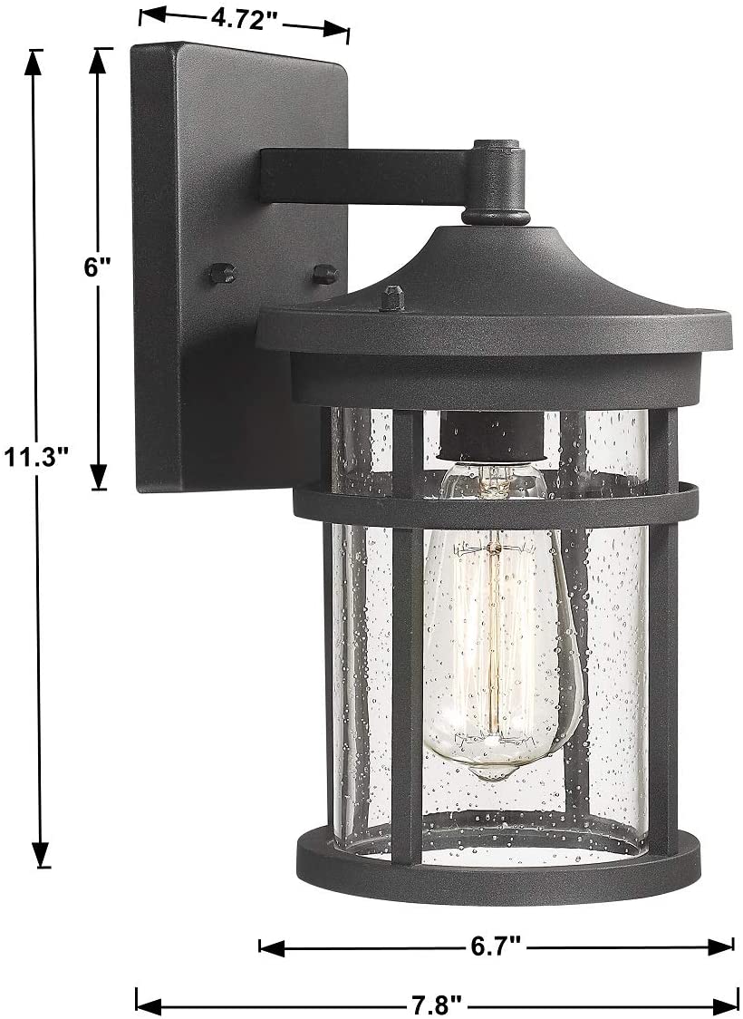 Bestshared Outdoor Wall Mount Light Fixture, 1-Light Wall Sconce Mounted Light, Exterior Wall Lantern with Seeded Glass Shade (Black)