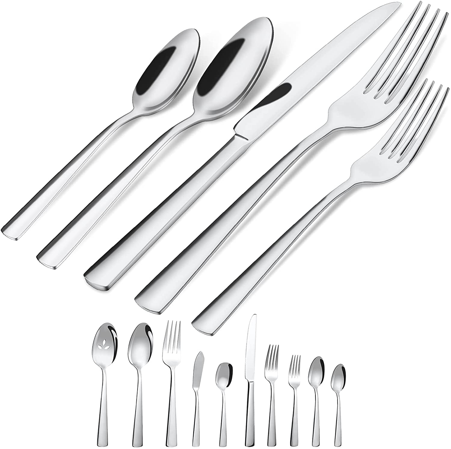 88-Piece Silverware Flatware Cutlery Set in Ergonomic Design Size and Weight, Durable Stainless Steel Tableware Service for 8, Dishwasher Safe