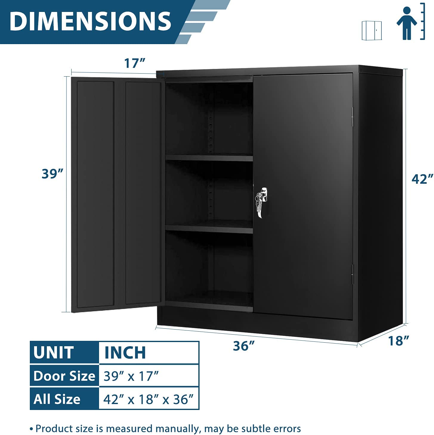 Metal Storage Cabinet with Locking Doors, Lockable Steel Storage Cabinet with 2 Doors and Shelves, Black Metal Cabinet with Lock, Small Cabinet for Office, Garage, Home, Shop INTERGREAT