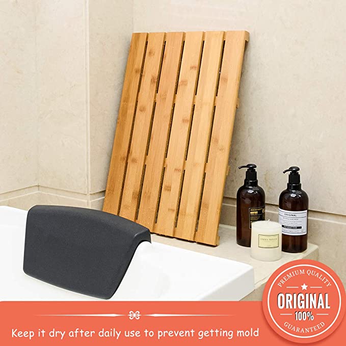 Bath Mat for Luxury Shower - Non-Slip Bamboo Sturdy Water Proof Bathroom Carpet for Indoor or Outdoor Use