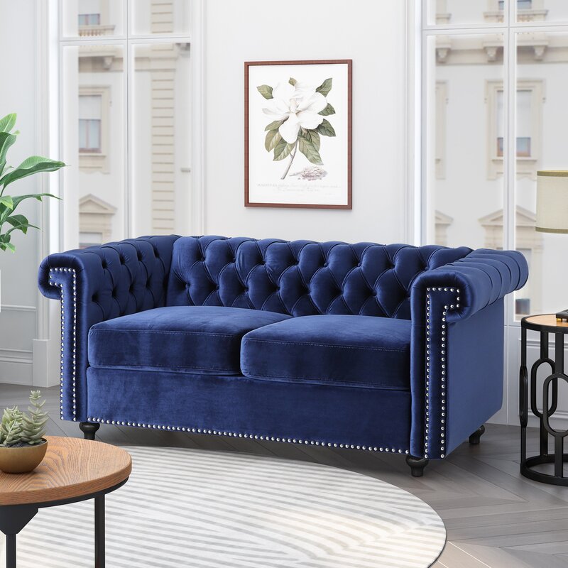 61'' Velvet Rolled Arm Chesterfield Loveseat KB1039