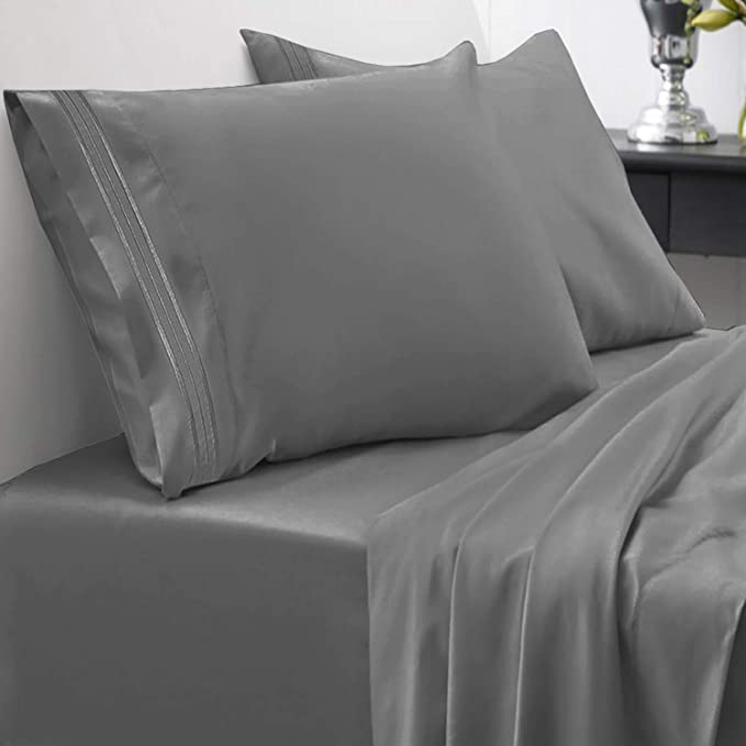 1800 Thread Count Sheet Set – Soft Egyptian Quality Brushed Microfiber Hypoallergenic Sheets – Luxury Bedding Set with Flat Sheet, Fitted Sheet, 2 Pillow Cases, Queen, Gray