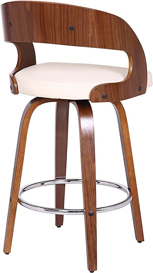 Shelly Mid-Century Faux Leather Swivel Kitchen Barstool, 26" Counter Height, Cream