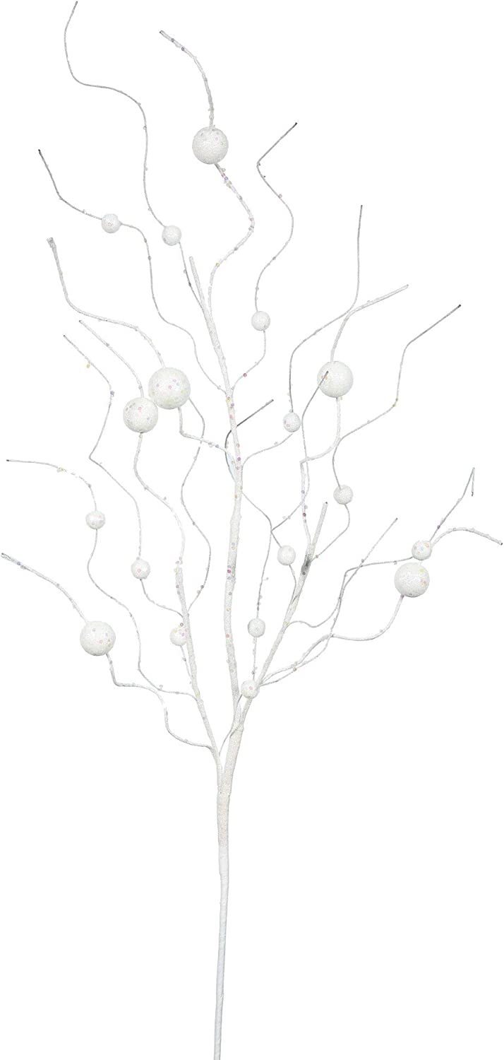 37" White Glitter Ball Artificial Christmas Spray. Includes 6 Sprays per Pack.