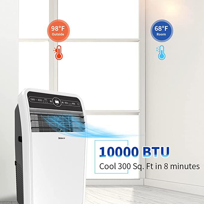 10,000 BTU Portable Air Conditioners with Built-in Dehumidifier Function, Fan Mode, Quiet AC Unit Cools Rooms to 300 sq.ft, LED Display, Remote Control, Complete Window Mount Exhaust Kit