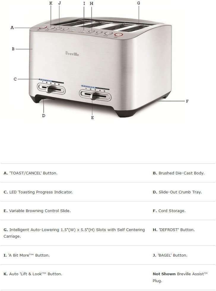 Breville Die-Cast 4-Slice Smart Toaster, Stainless Steel