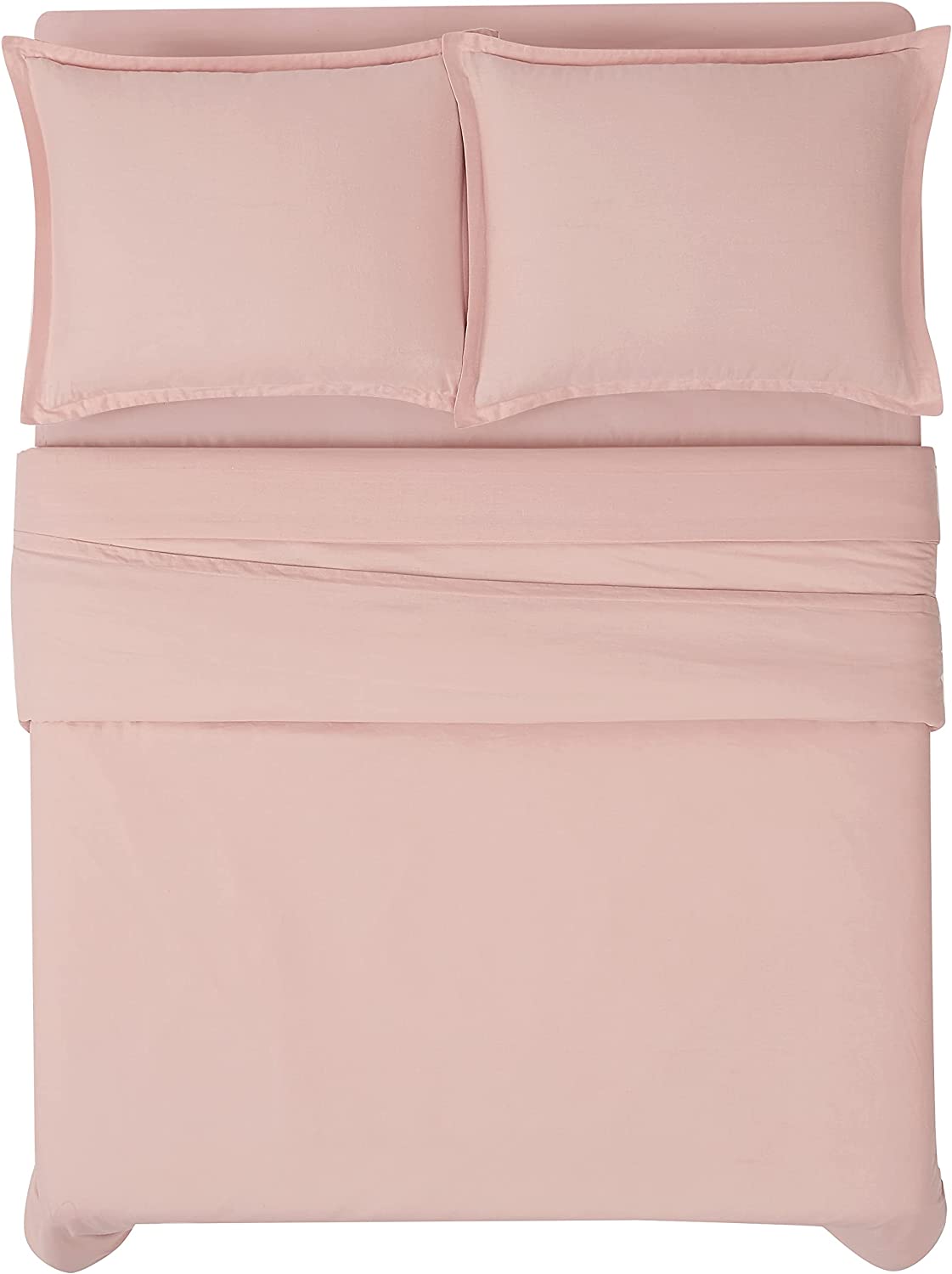 3 Piece Queen Duvet and Sham Set Quick Drying, Breathable Cotton Linen Blend Blush