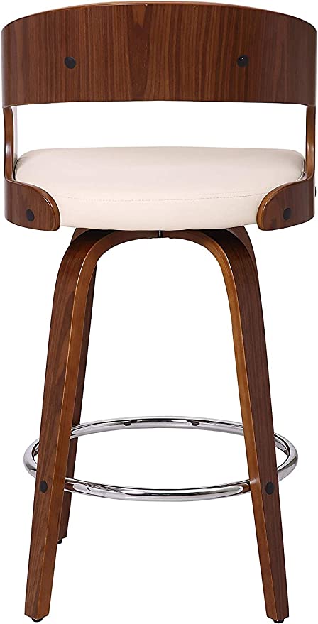 Shelly Mid-Century Faux Leather Swivel Kitchen Barstool, 26" Counter Height, Cream