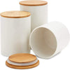 White Ceramic Kitchen Canisters with Bamboo Lids (3 Sizes, 3 Pack)