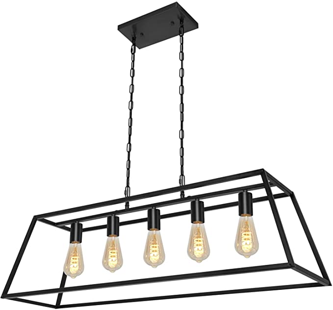 Black Modern Kitchen Island Lighting Farmhouse Chandelier Industrial Ceiling Light Fixtures for Kitchen, Dining Room, Living Room, Bar, Foyer (5-Light)