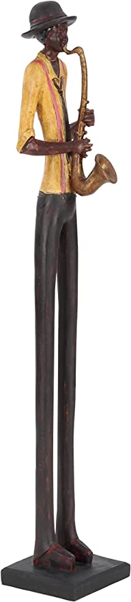 Polystone Musician Tall Long Legged Jazz Band Sculpture with Black Base Stand, 4"W, 24"H, Brown (Set of 4)