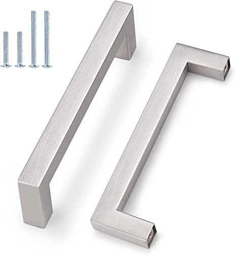 4 Inch Satin Nickel Cabinet Pulls Stainless Steel, 10 Pack Door Cabinet Handles,Drawer Dresser Pull Knobs Kitchen Furniture Hardware for Cupboard Wardrobe,Total Lenght:4-1/2 Inch (114mm)