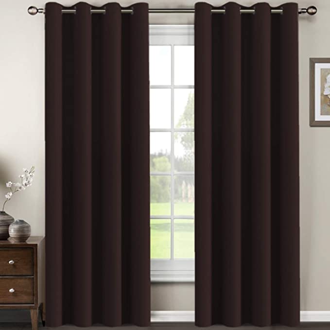 52"W x 108"L Blackout Curtain for Living Room Thermal Insulated Window Treatment Curtain Extra Long Energy Saving Solid Grommet Top Blackout Drape, One Panel, Chocolate Brown, (Set of 2)