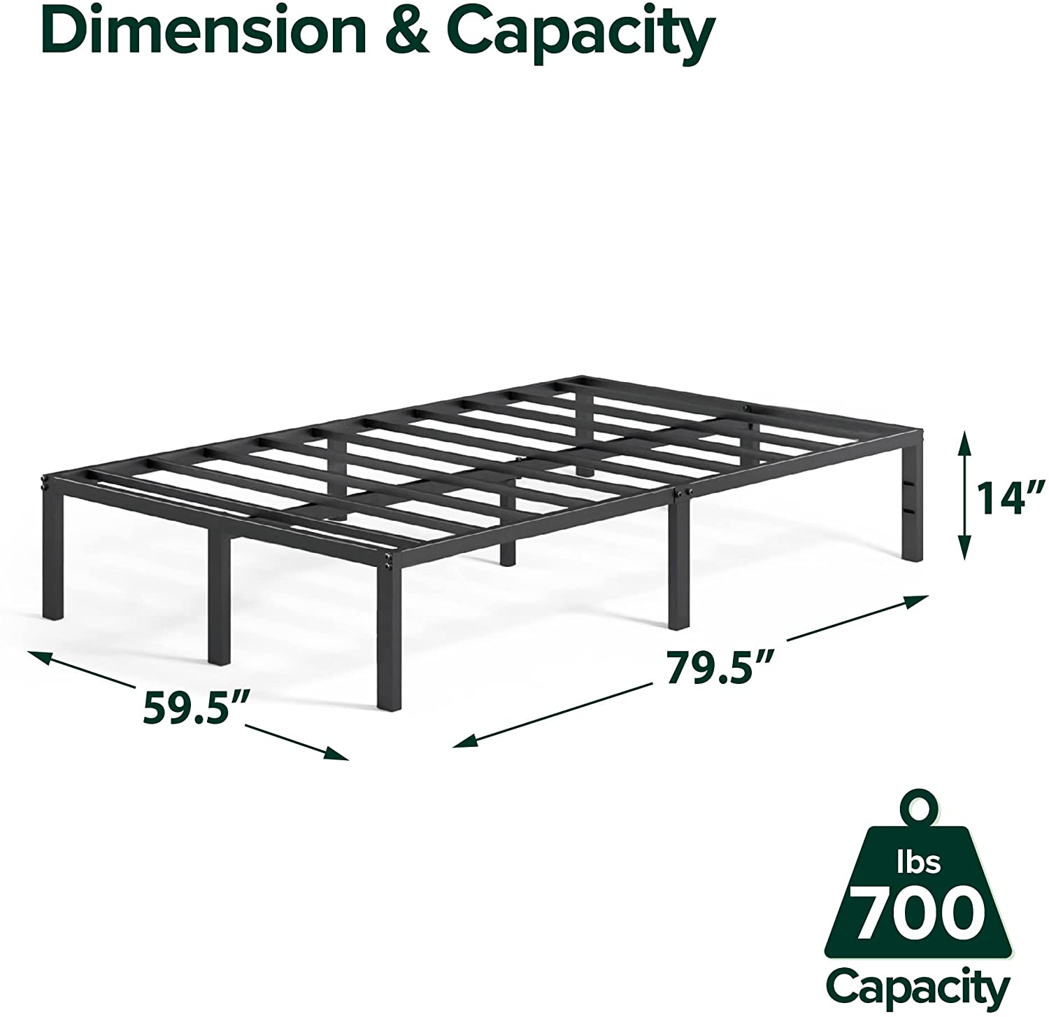 ZINUS Yelena 14 Inch Metal Platform Bed Frame / Steel Slat Support / No Box Spring Needed / Easy Assembly, Queen