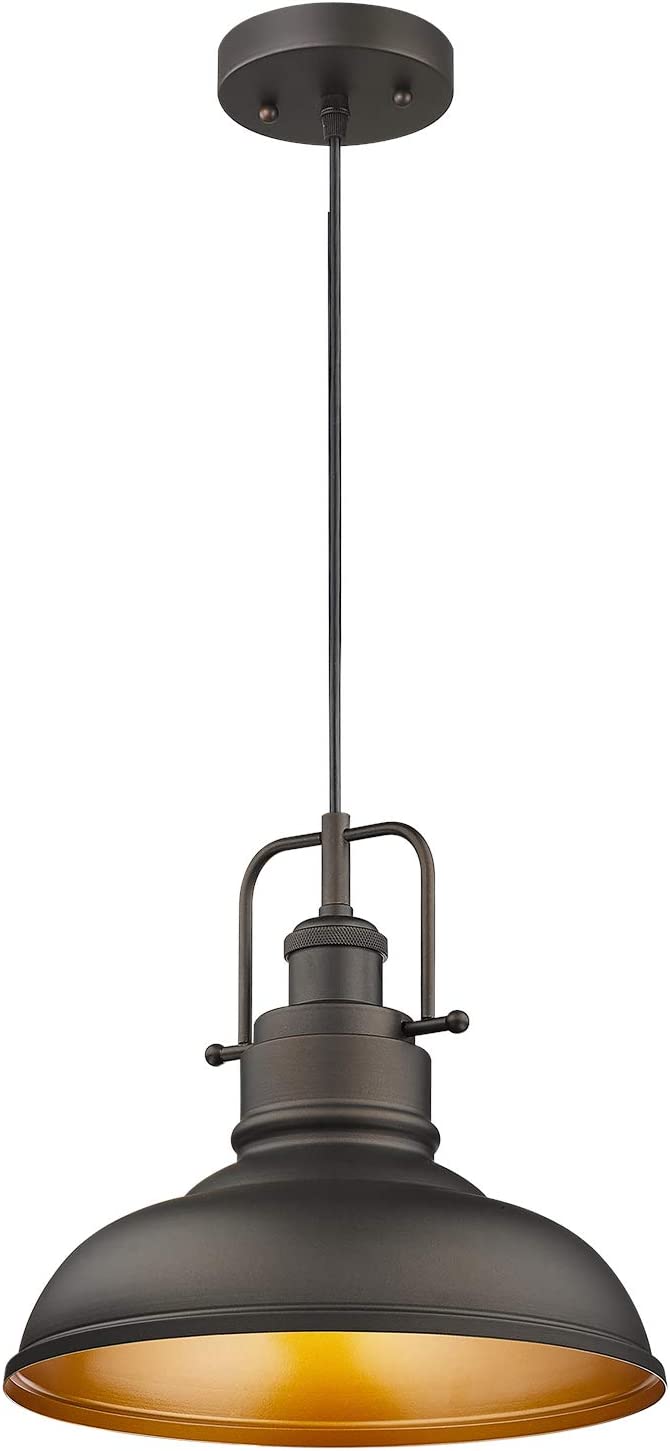 Farmhouse Pendant Light, 1-Light Industrial Hanging Light Fixture 11-inch, Oil Rubbed Bronze Finish