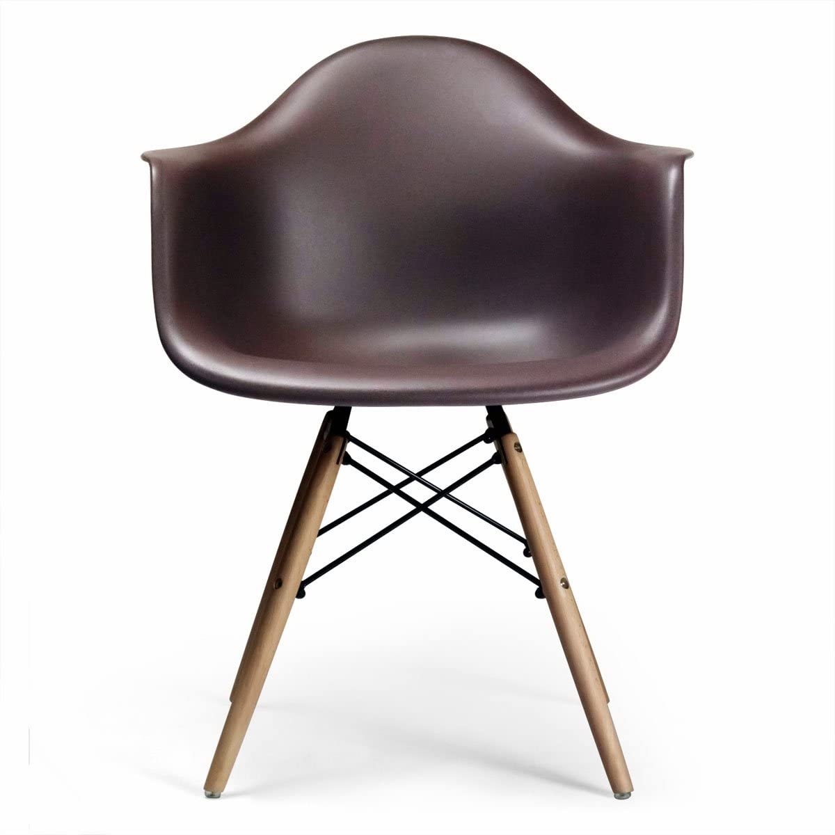 Molded Plastic Armchair with Wood Legs, Set of 2, Brown Matte Replica