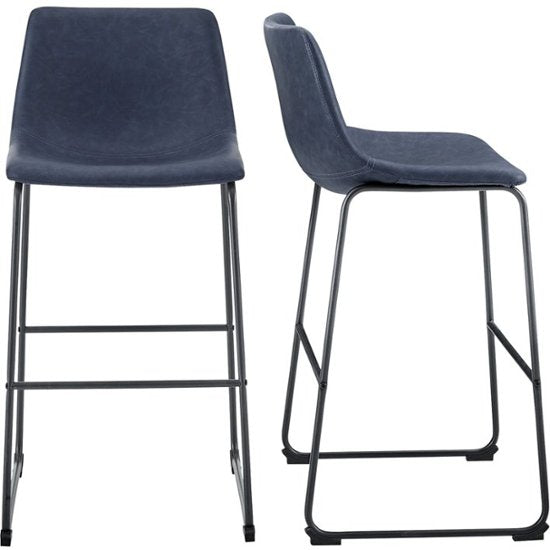 30 Inch Industrial Faux Leather Barstools (Set of 2) - Navy Blue RM302
